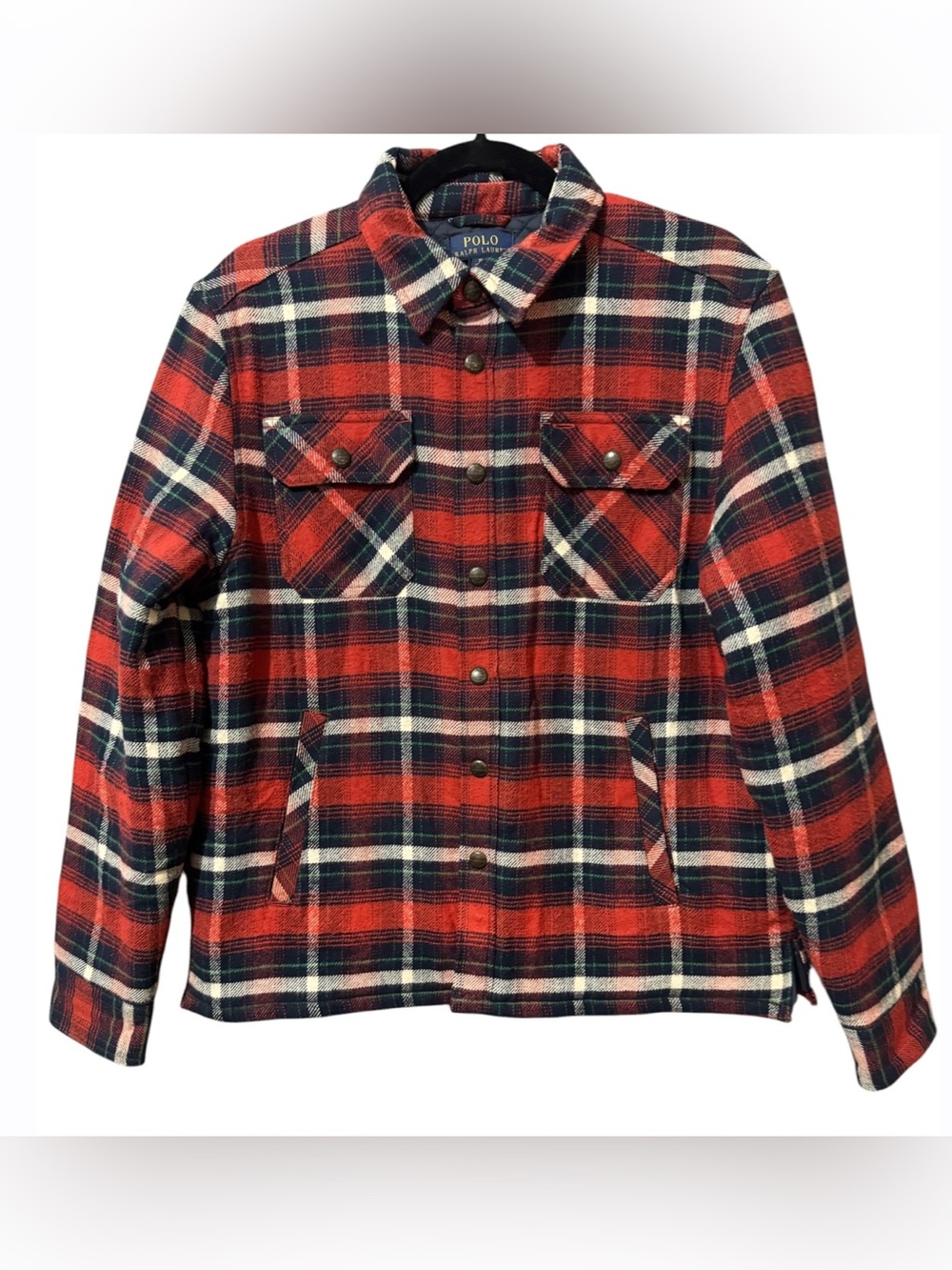 Polo Ralph Lauren Boys Red Plaid Quilted Lined Flannel Shacket Jacket XL 18-20